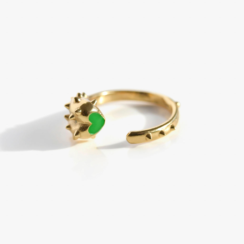 PASSIONATE Toi &amp; Moi Ring | Gold heart ring &amp; green enamel volume XS