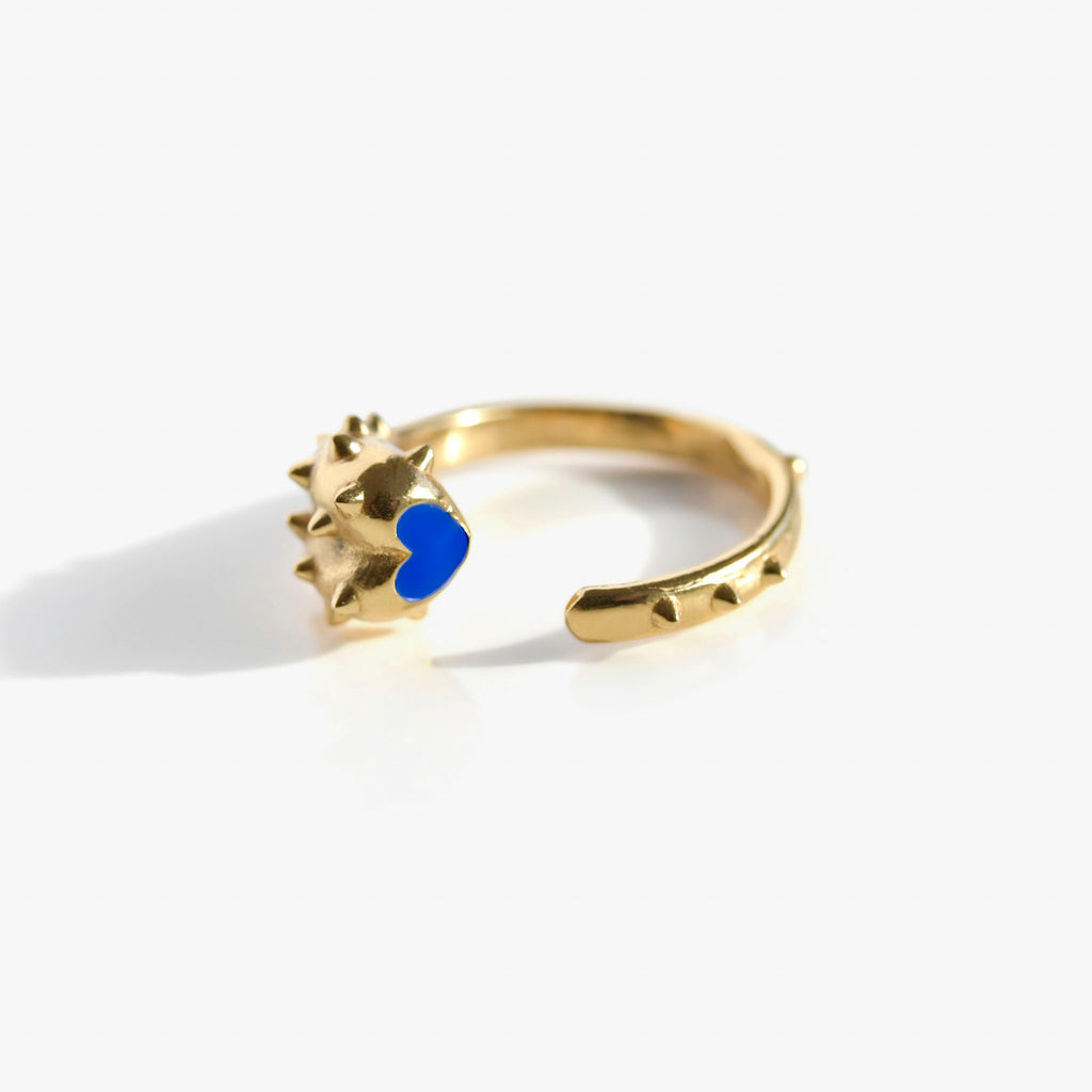 PASSIONNER Bague Toi & Moi | Bague coeur dorée & émail bleu volume XS