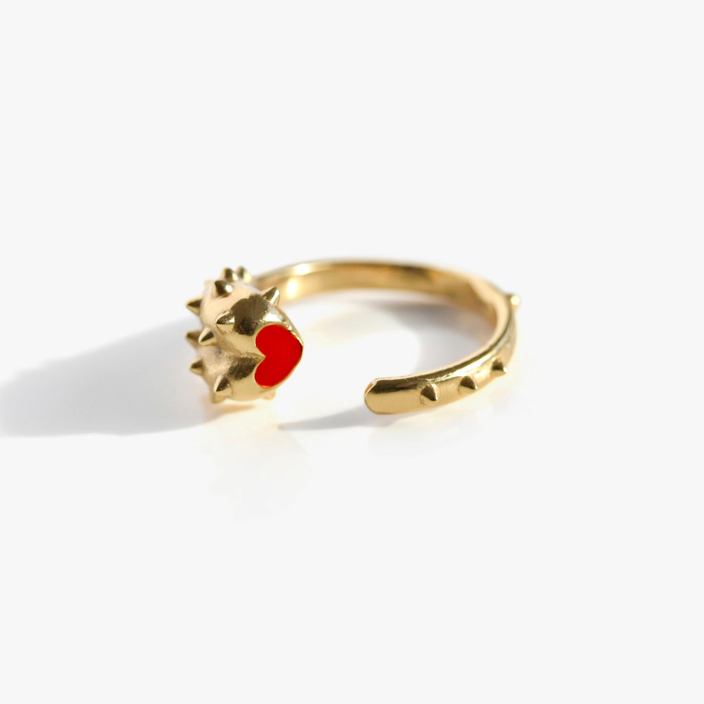 PASSIONNER Bague Toi & Moi | Bague coeur dorée & émail rouge volume XS