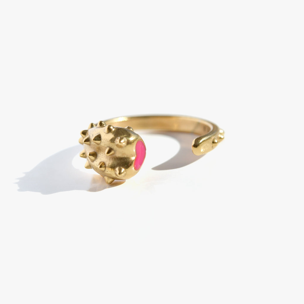 PASSIONNER Bague Toi & Moi | Bague coeur dorée & émail rose néon volume XS