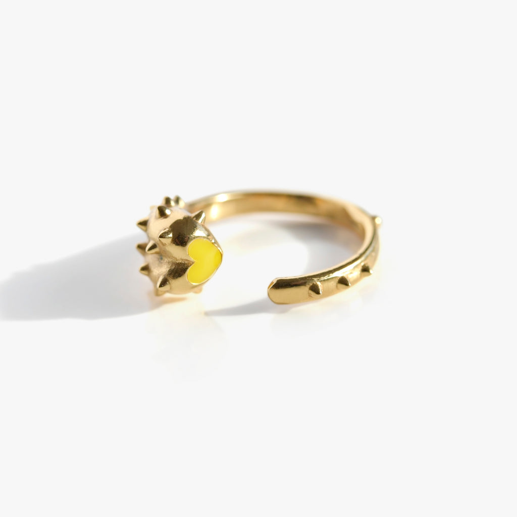 PASSIONNER Bague Toi & Moi | Bague coeur dorée & émail jaune volume XS