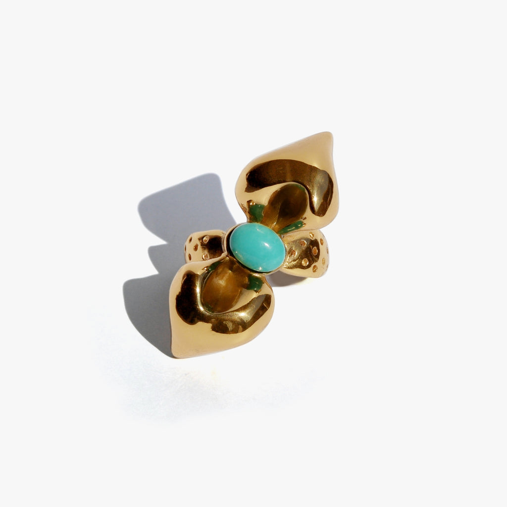 NOUER Bague Cocktail | Bague noeud dorée & turquoise volume XL