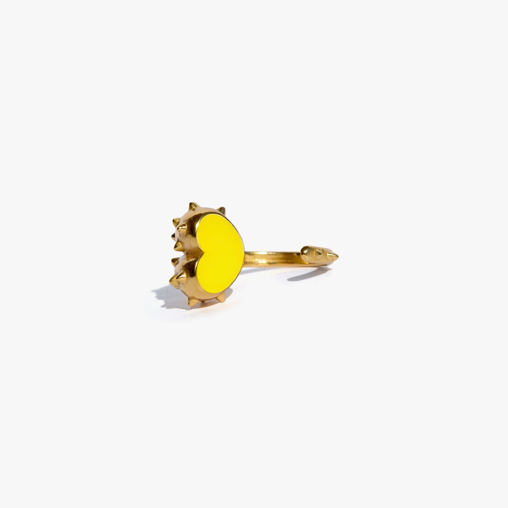 PASSIONNER Bague Cocktail | Bague coeur dorée & émail jaune volume M