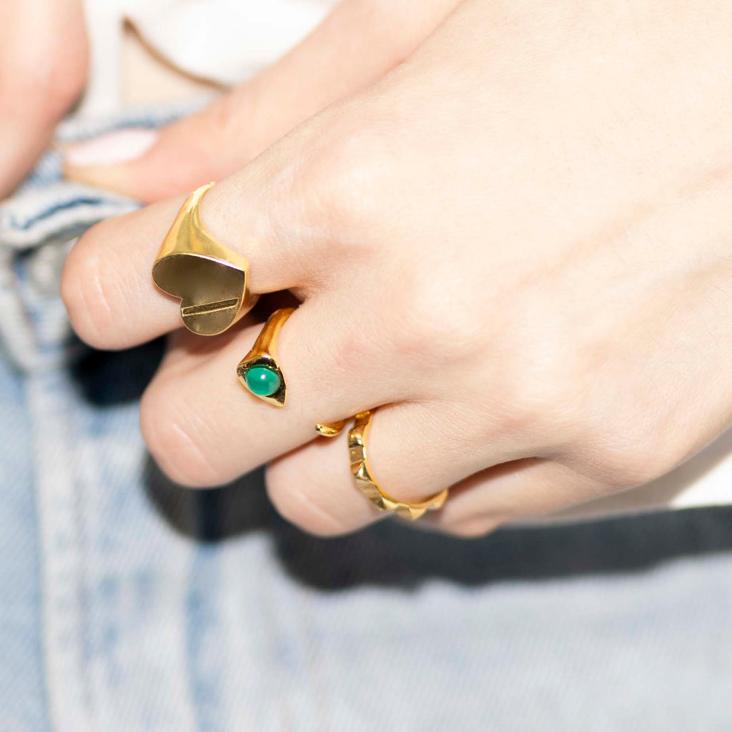 SERPENTER Ring Ring | Golden snake ring &amp; green agate volume S