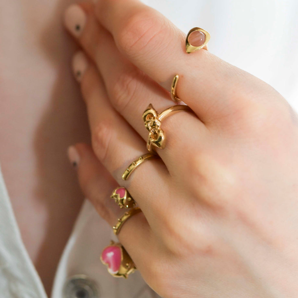 SERPENTER Ring Ring | Golden snake ring &amp; rhodocrosite volume S