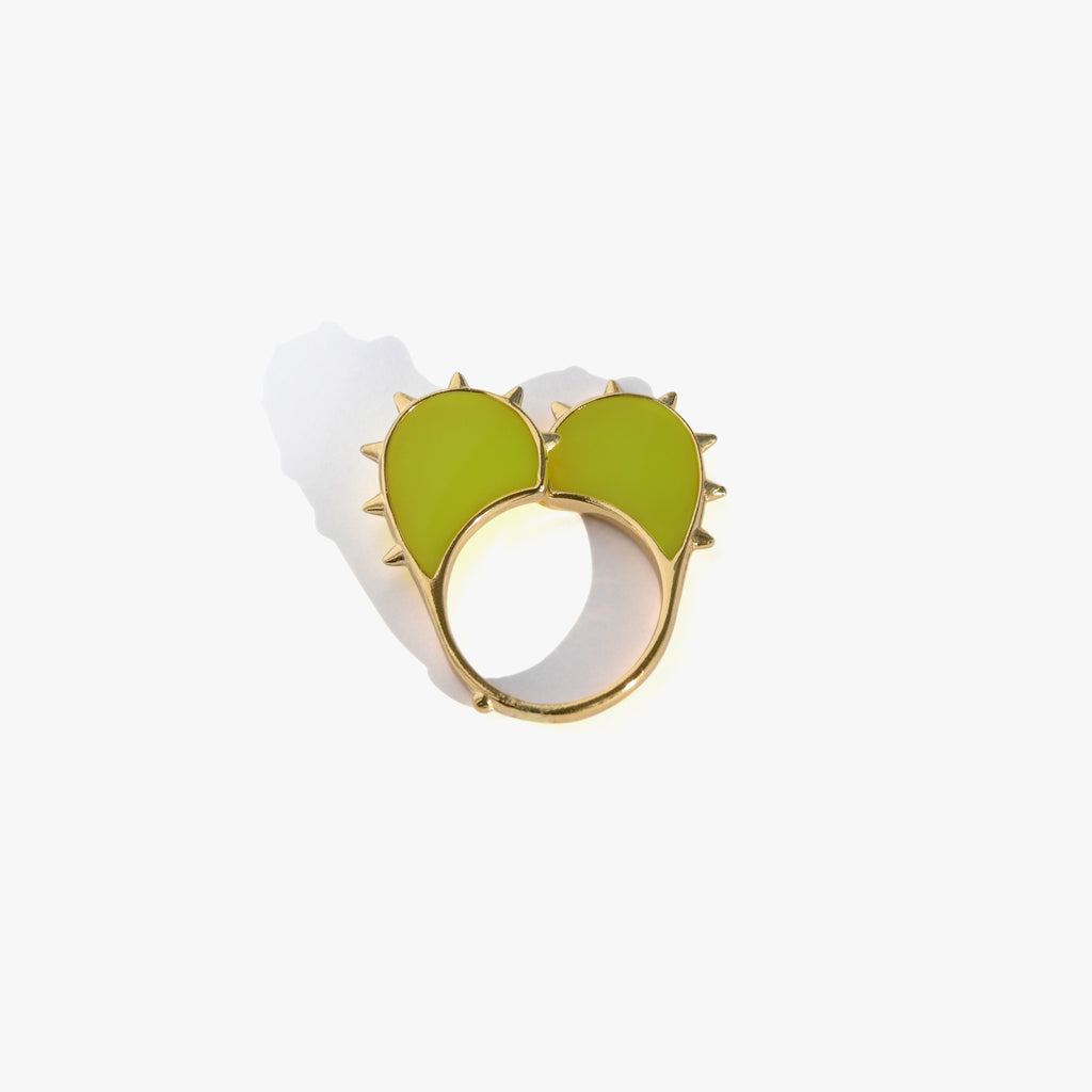 PASSIONNER Bague Armure| Bague coeur dorée et émail jaune volume XL