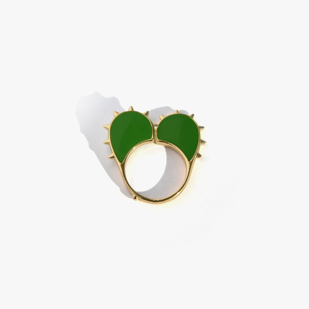 PASSIONNER Bague Armure | Bague coeur dorée et émail vert volume XL