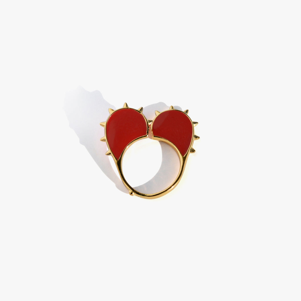 PASSIONNER Bague Armure | Bague coeur dorée et émail rouge volume XL