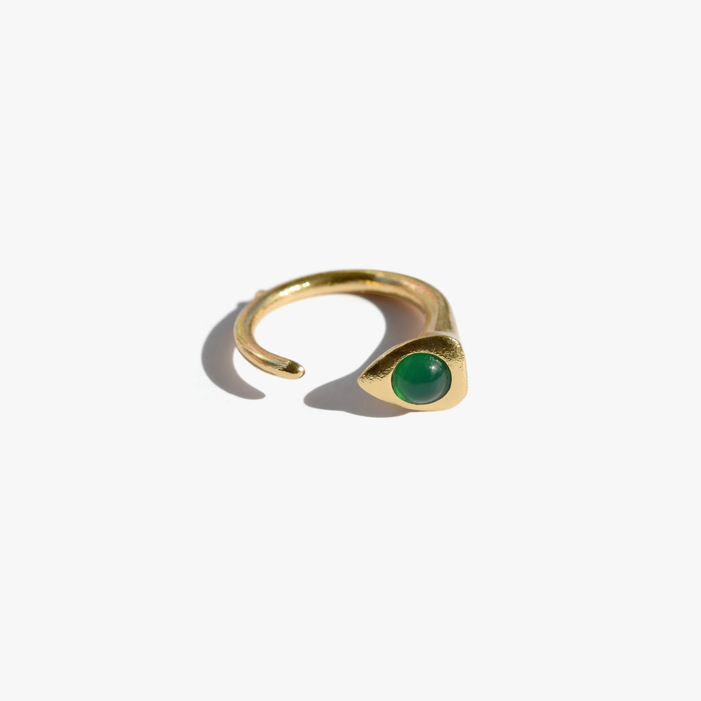 SERPENTER Bague Anneau | Bague serpent dorée & agate verte volume S