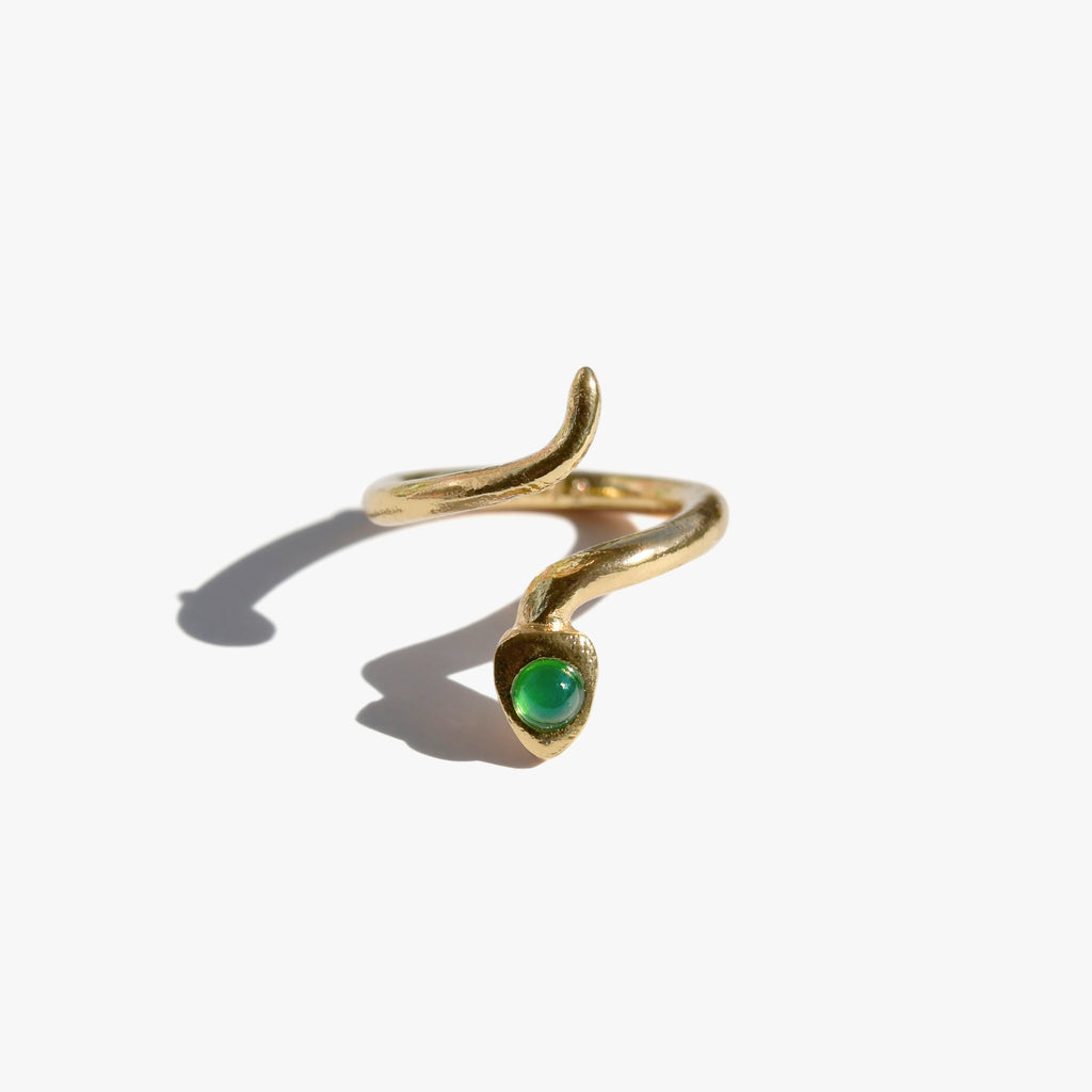 SERPENTER Bague Phalange | Bague serpent dorée & agate verte volume XS