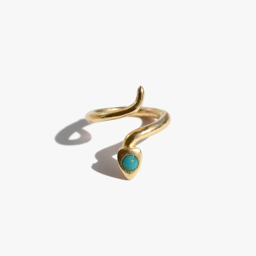 SERPENTER Bague Phalange | Bague serpent dorée & turquoise volume XS