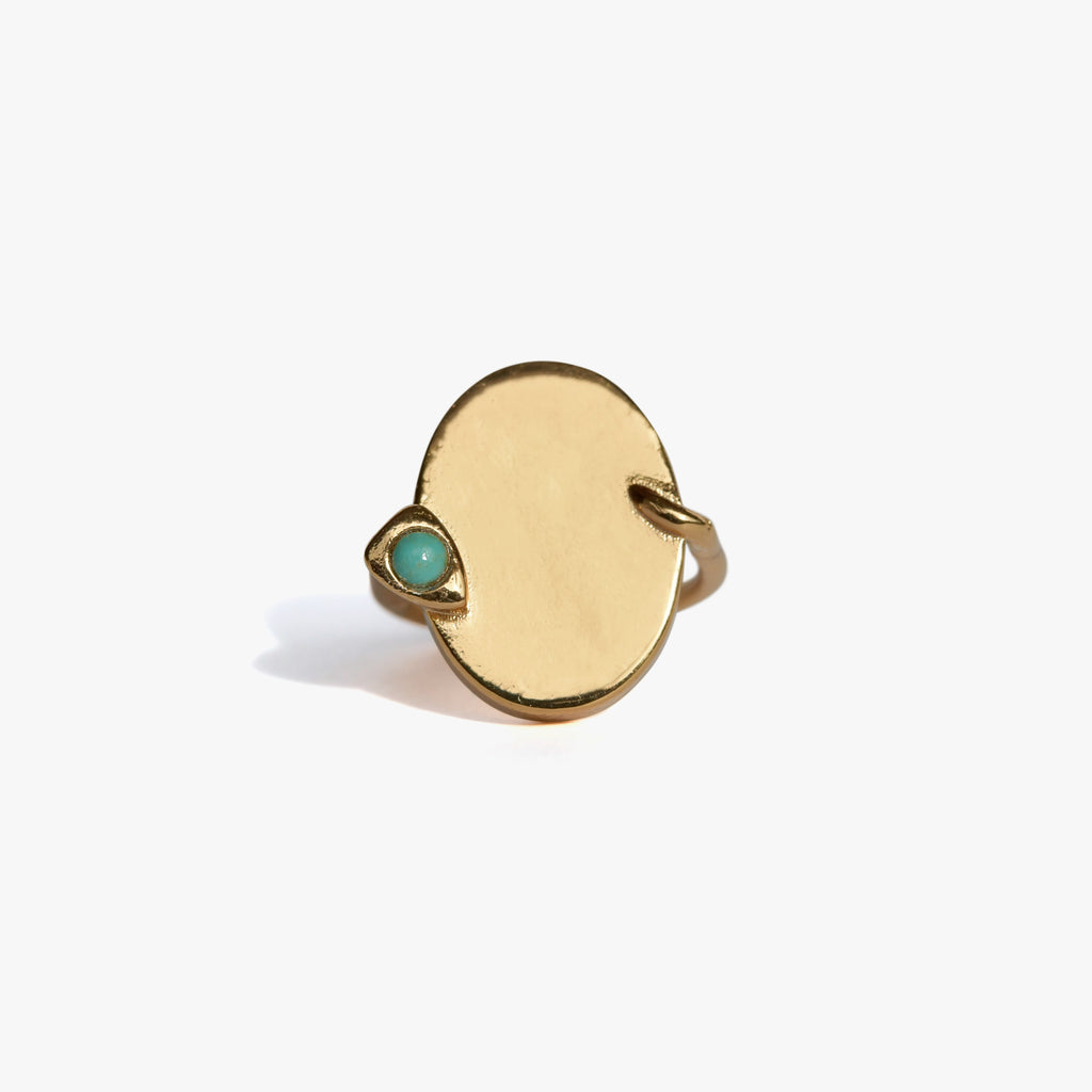 SERPENTER Bague Chevalière | Bague serpent dorée & turquoise volume M