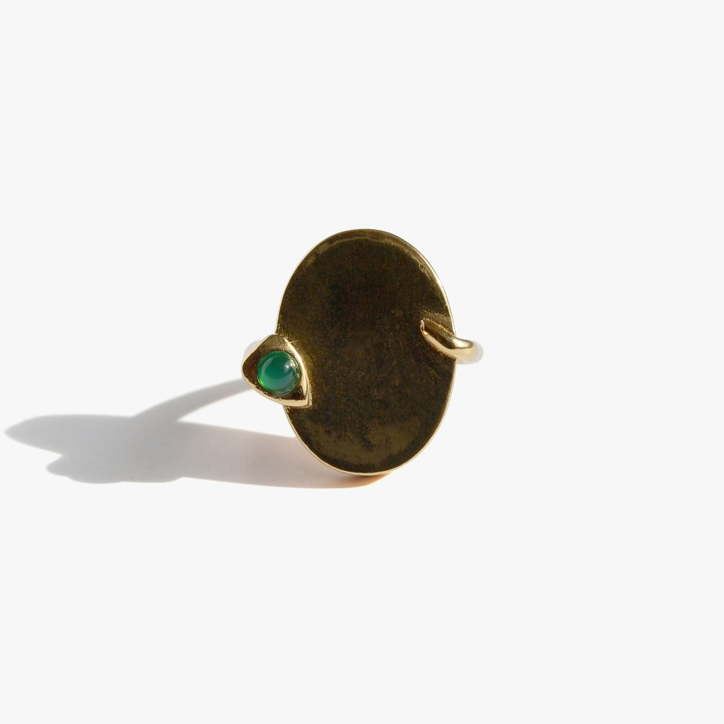 SERPENTER Bague Chevalière | Bague serpent dorée & agate verte volume M