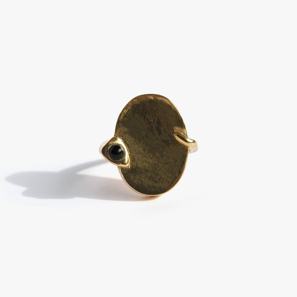 SERPENTER Bague Chevalière | Bague serpent dorée & agate noire volume M