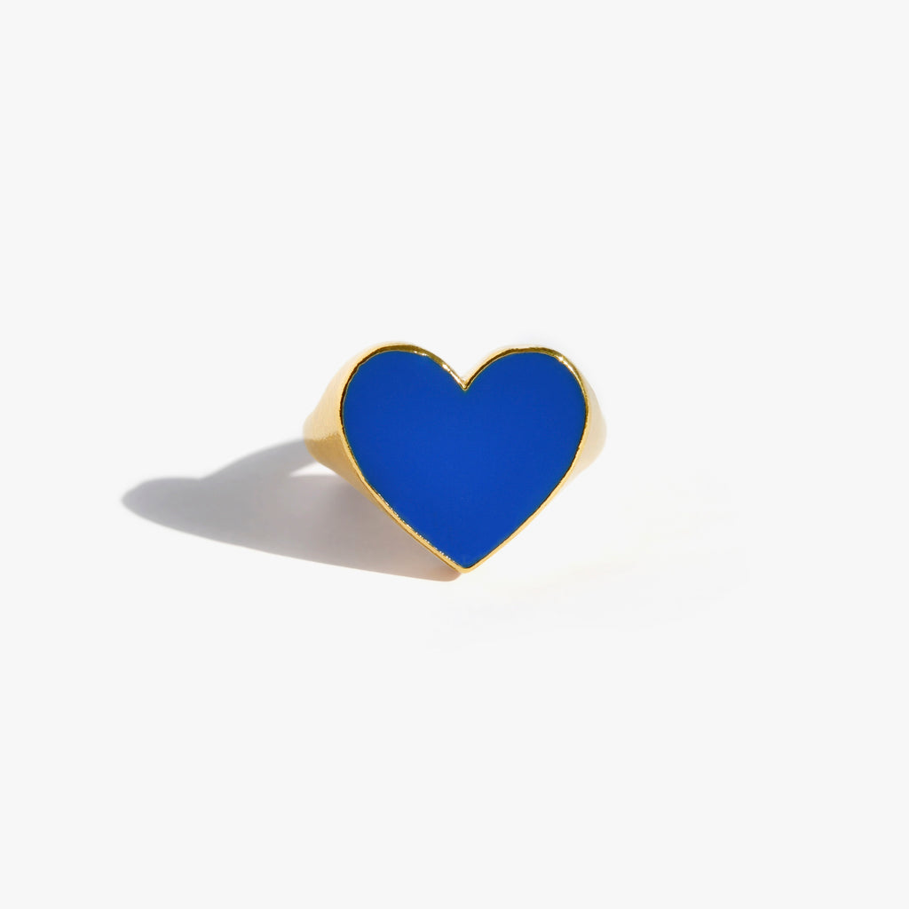 COEUR Le Classique Bague Chevalière | Bague dorée & émail bleu volume L