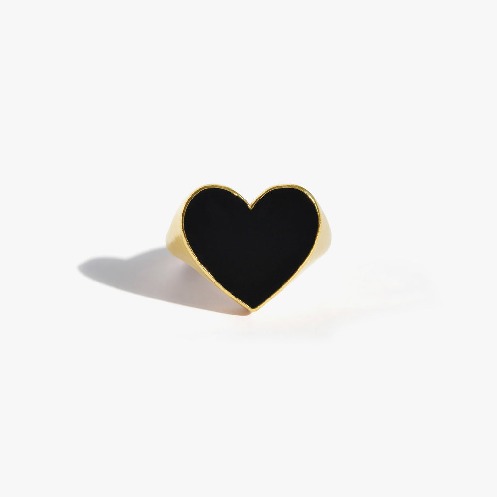 COEUR Le Classique Bague Chevalière | Bague dorée & émail noir volume L