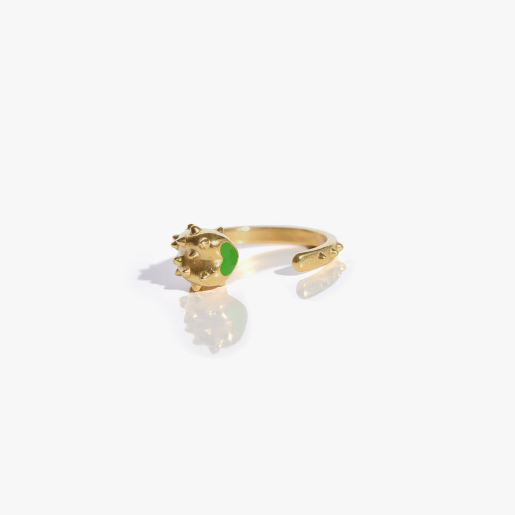 PASSIONNER Bague Toi & Moi | Bague coeur dorée & émail vert volume XS