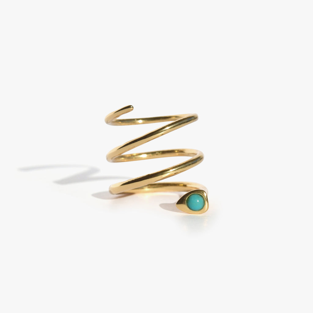 SERPENTER Bague Lacet | Bague dorée & Turquoise volume L