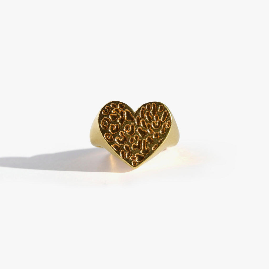 COEUR LEOPARD Bague Chevalière | Bague dorée volume L