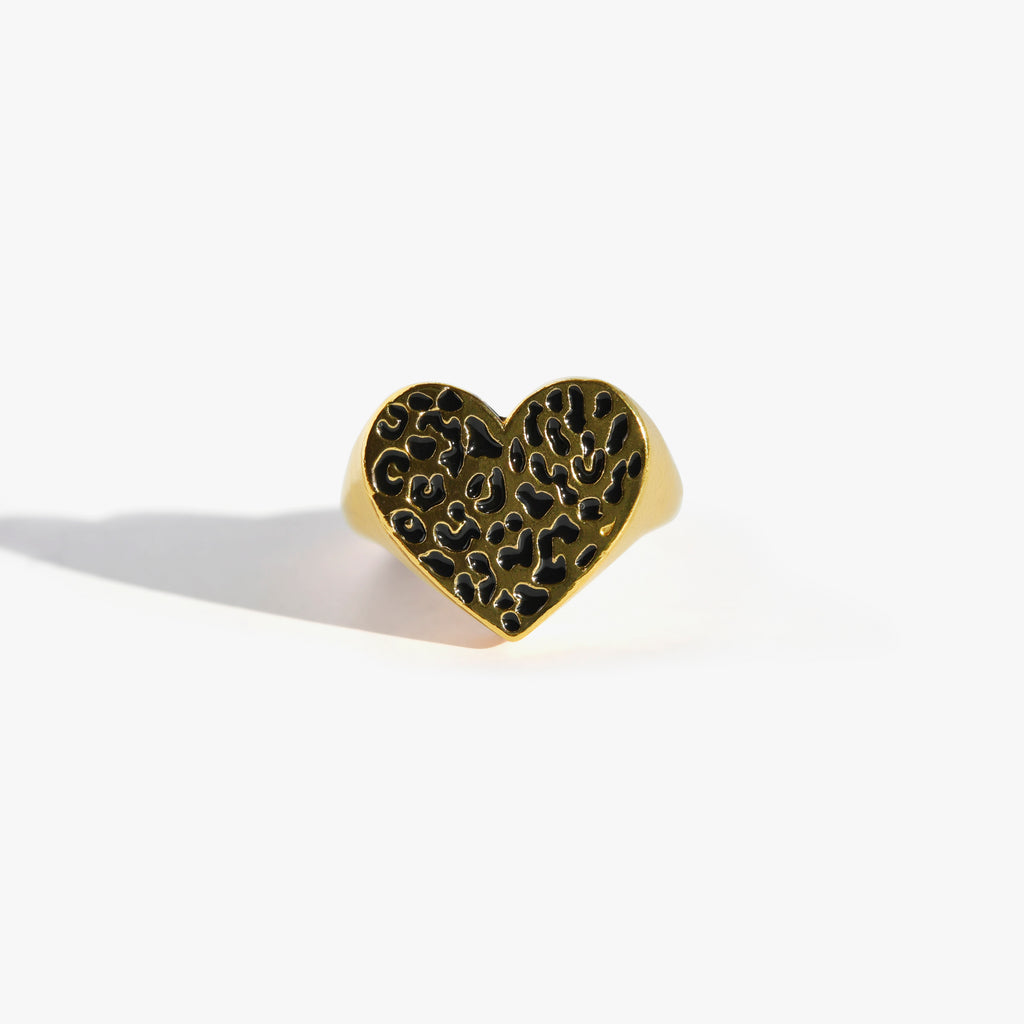 COEUR LEOPARD Bague Chevalière | Bague dorée & noir volume L