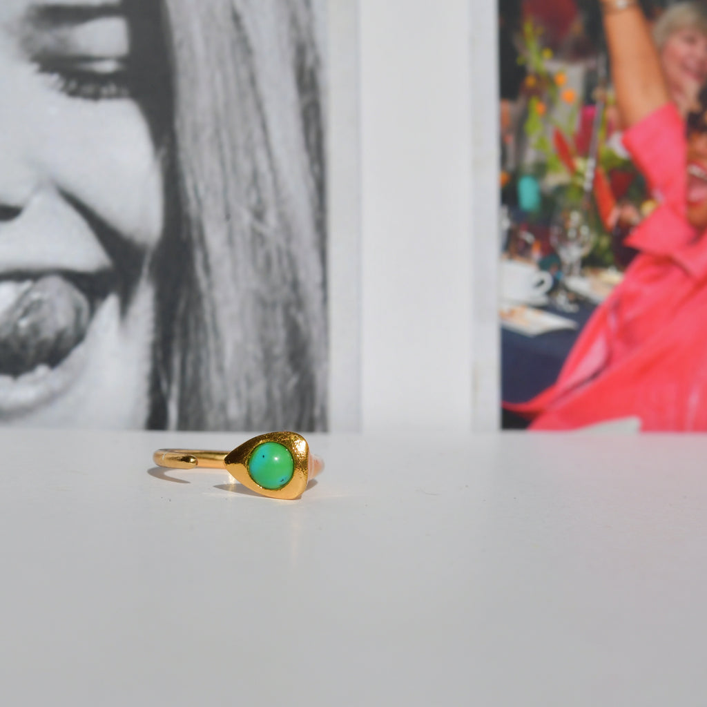 SERPENTER Bague Anneau | Bague serpent dorée & turquoise volume S